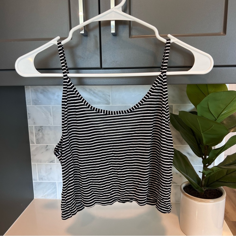 Divided Black and White Striped Tank Top